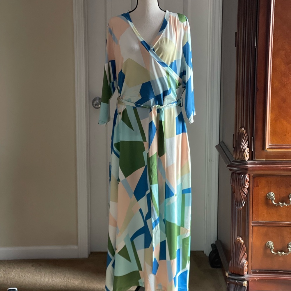 Geometric Print Wrap Dress